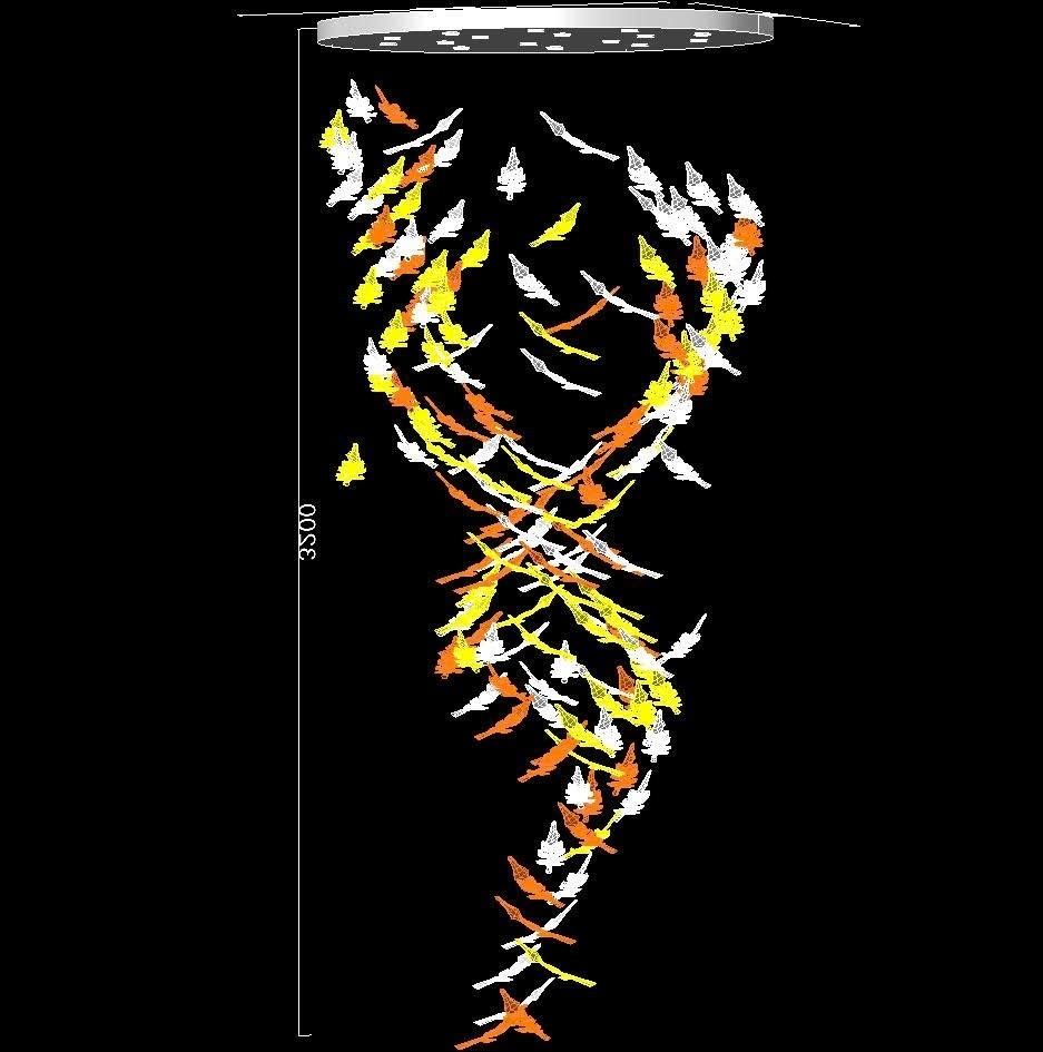 Đèn thông tầng dimmer lá lông vũ cao cấp 045PL4 gồm 16 đèn COB cao cấp màu đen D55 , 160 lá lông vũ đại cao cấp, mâm inox gương đen hình elip KT(mm): L1500 x W1200 x H3200